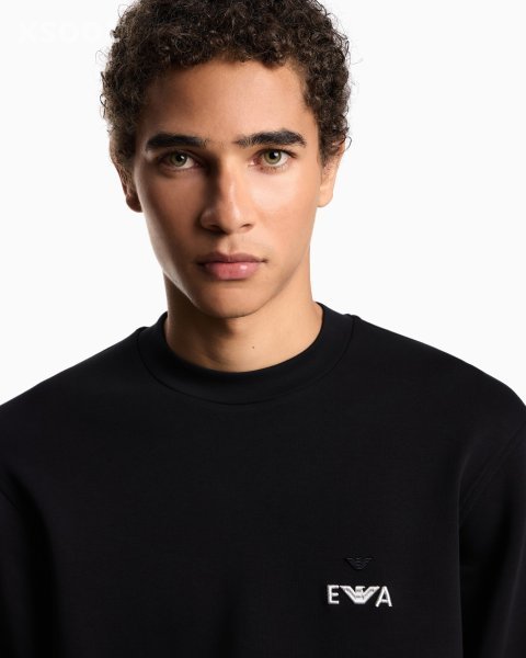 ASV jersey sweatshirt with super-embossed EA embroidery, black oversized hoodie for everyday street fashion, The Only Hoodie Worth Wearing