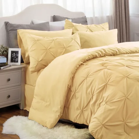 Best Seller Bedsure Pintuck Pinch Pleat Bedding Sets (Set Of 5 Or 7) Bed-in-a-Bag, 89GSM
