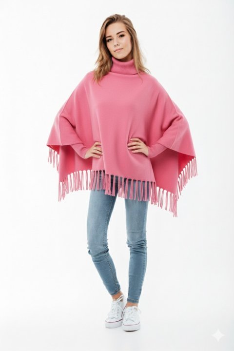 Winter Fleece Poncho with High Neck, Tassel Design & Adjustable Short Sleeves – For Girls/Princess Free Sizes