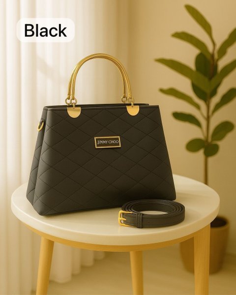 Premium Quilted Faux Leather Handbags with Golden Metal Handles - Elegant Shoulder Tote Collection (Black)