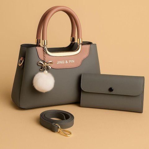 Premium 'JING & PIN' Ladies Handbag Collection with Clutch and Shoulder Strap Option( black )