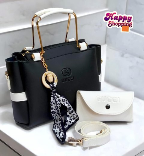 Ladies Handbag With Match Small Pouch Elegant Design Premium Quality - Black