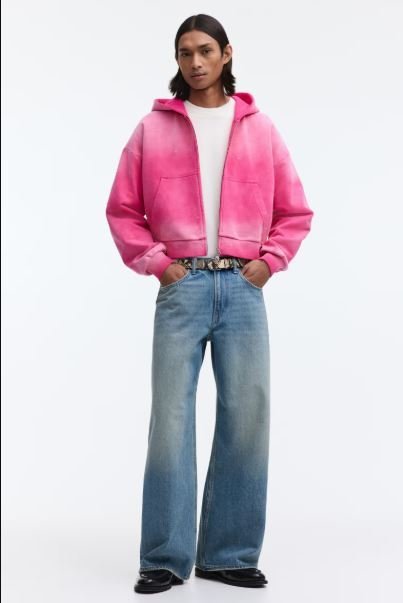 Men's H&M Dark Pink Oversized Hooded Jacket | Casual Comfort Zip Up