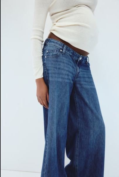 Buy H&M MAMA Wide Low Jeans - Denim Blue Maternity Essential