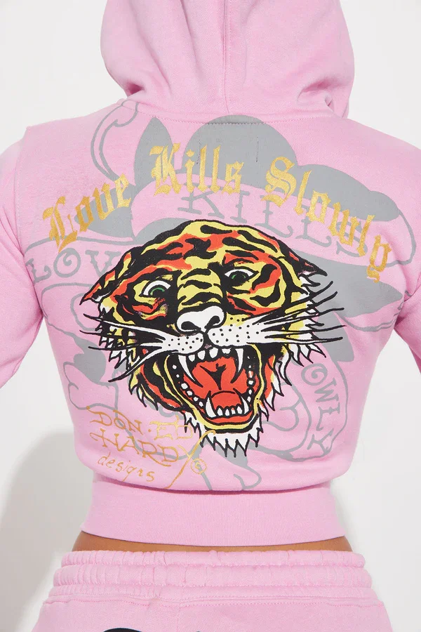 ED Hardy Tiger Roar Zip up Hoodie - gym hoodie for men lightweight performance wear