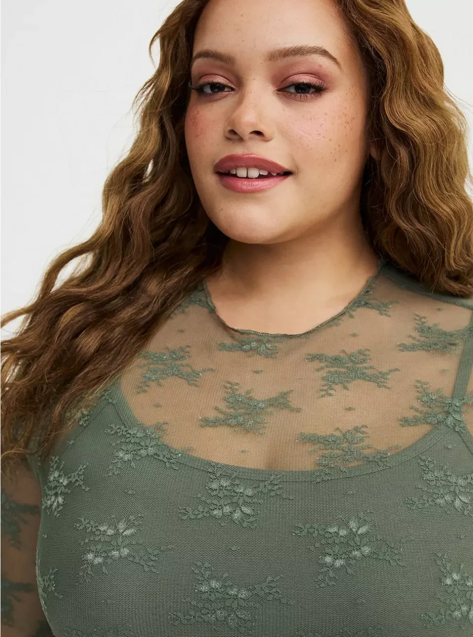 Women's torrid Sheer Lace Long Sleeve Crew Top