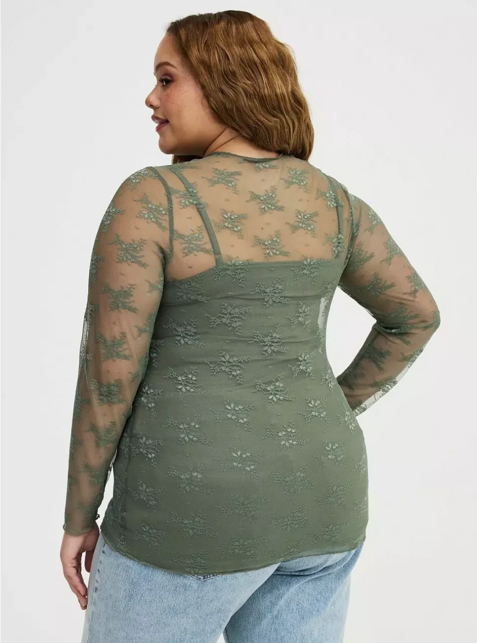 Women's torrid Sheer Lace Long Sleeve Crew Top