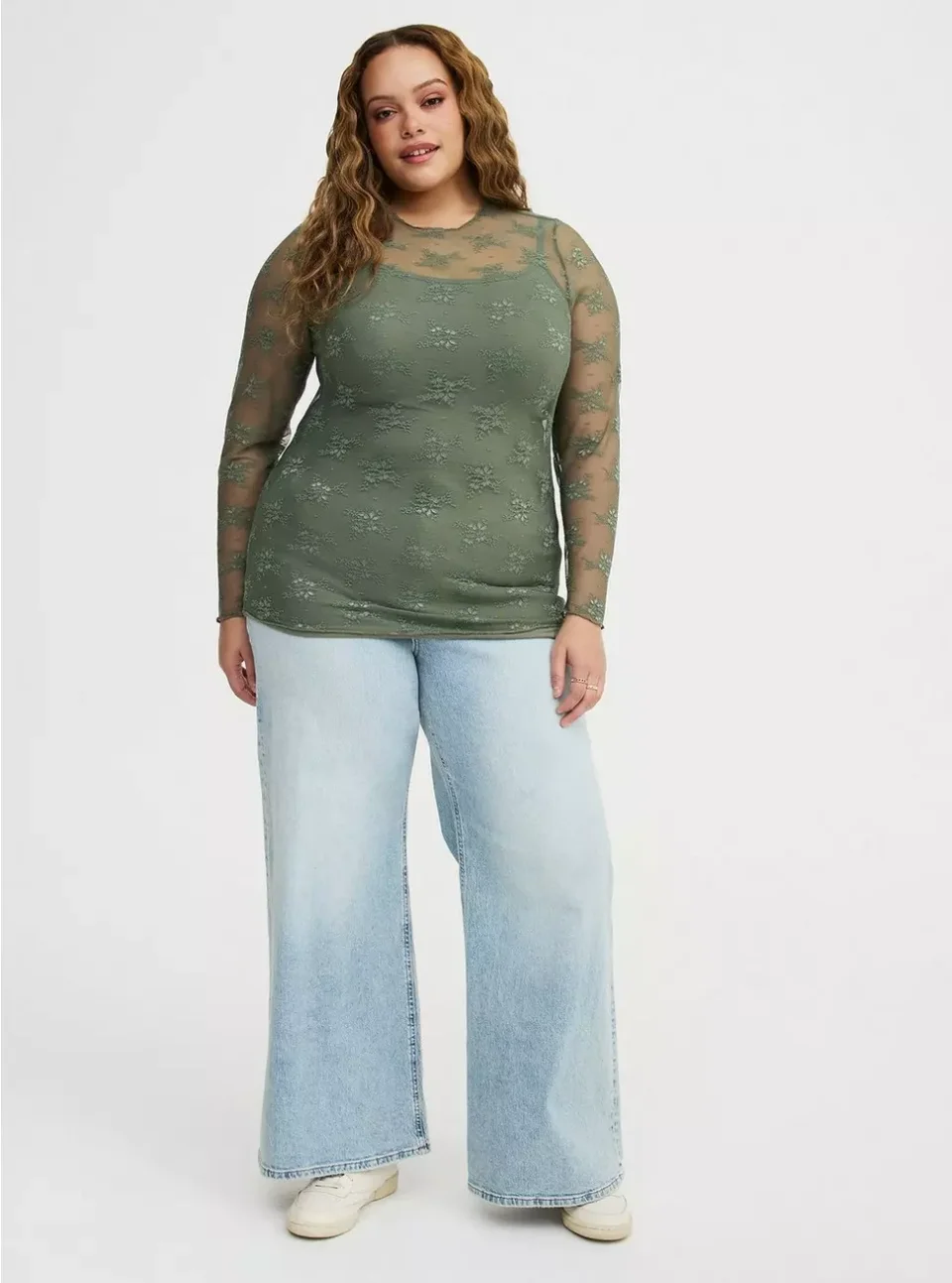 Women's torrid Sheer Lace Long Sleeve Crew Top