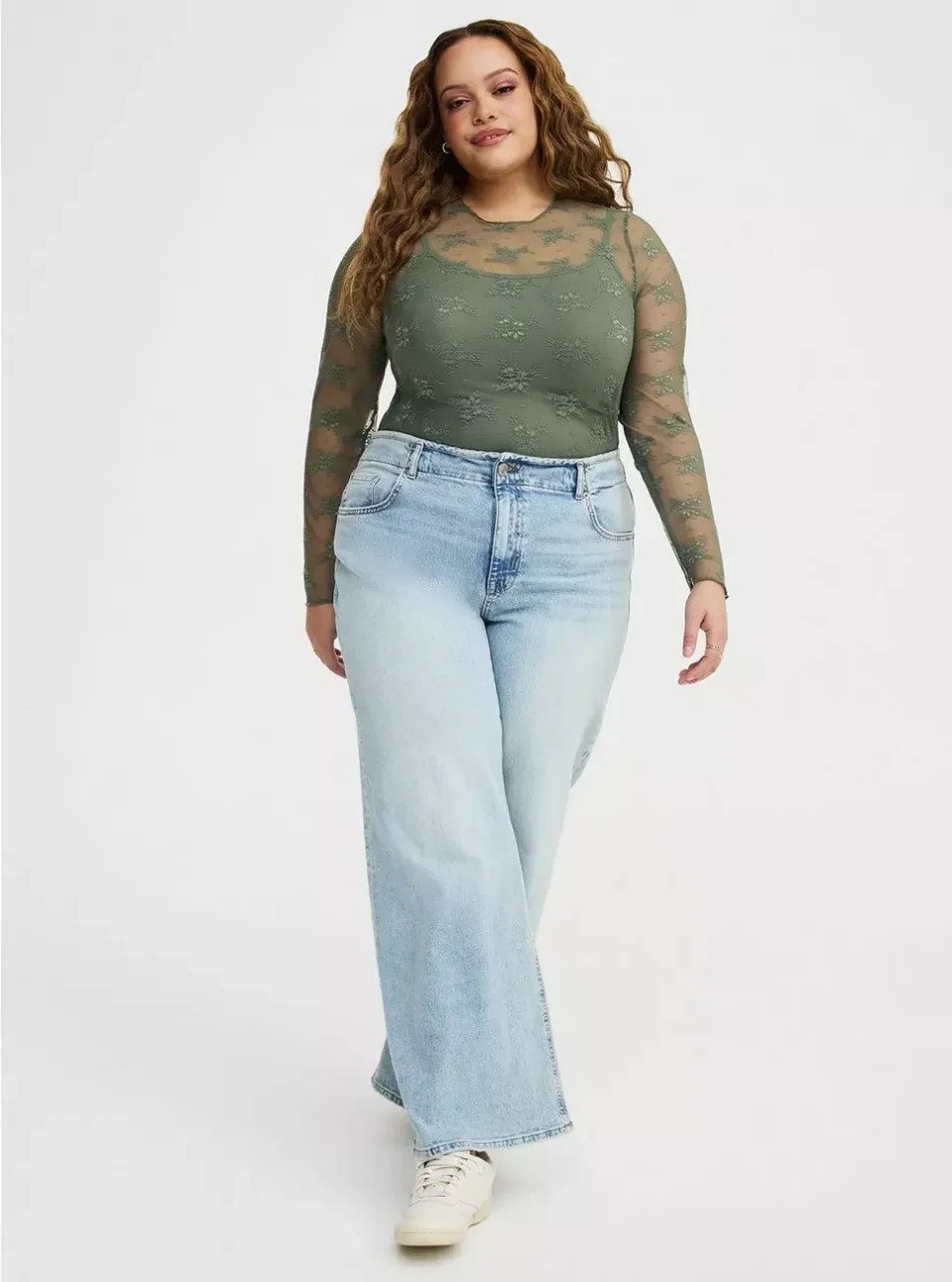 Women's torrid Sheer Lace Long Sleeve Crew Top