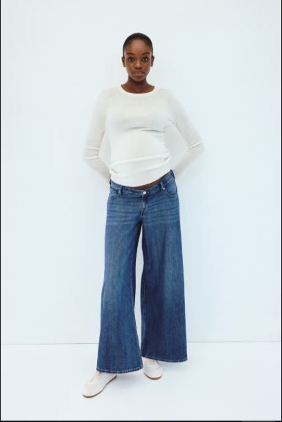 Buy H&M MAMA Wide Low Jeans - Denim Blue Maternity Essential
