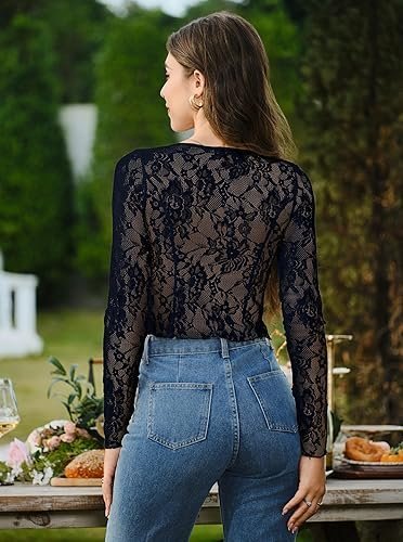 Women's Long Sleeve Open Back Lace Blouse