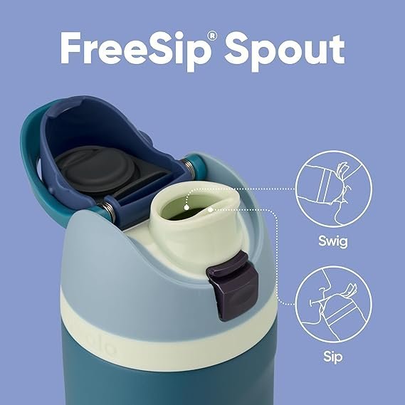 Owala FreeSip 24 Oz Insulated Water Bottle Denim | BPA Free Stainless Steel Sports Bottle with Straw for Travel and Daily Hydration