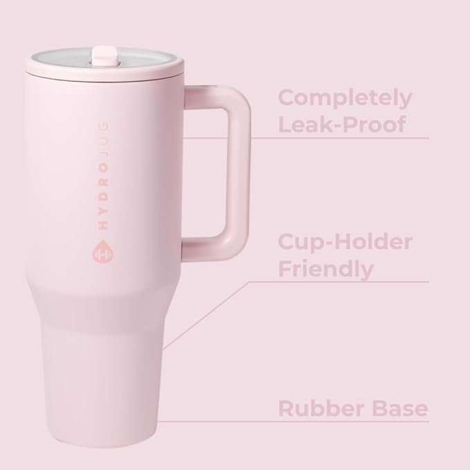 HydroJug Traveler 32 oz Water Bottle Pink Sand | Insulated Stainless Steel Tumbler with Handle and Flip Straw
