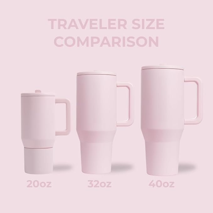 HydroJug Traveler 32 oz Water Bottle Pink Sand | Insulated Stainless Steel Tumbler with Handle and Flip Straw