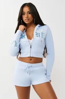 crystal embroidered shrunken zip hoodie - anxiety relief hoodie for stress comfort wear
