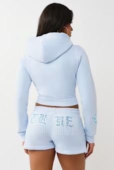 crystal embroidered shrunken zip hoodie - anxiety relief hoodie for stress comfort wear