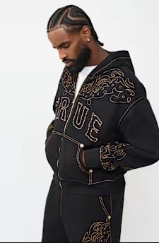True Religion Rodeo Big T Boxy Zip Hoodie | Men's Outdoor Fitness Layer