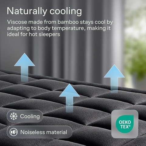 Niagara Sleep Solution Bamboo Mattress Topper Queen | Cooling Pillow Top Mattress Pad for Back Pain Relief and Better Sleep