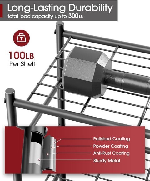 Sakugi 3 Tier Storage Shelf Organizer | Heavy Duty Metal Shelving Unit for Pantry Kitchen Laundry and Garage Storage