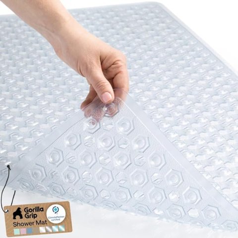 GORILLA GRIP Bath Tub Shower Mat 35x16 Inch | Non Slip Bathtub Mat with Suction Cups and Drain Holes