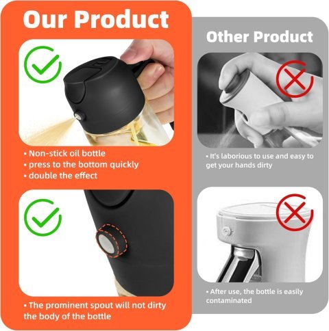 TrendPlain Glass Olive Oil Sprayer 16oz | 2 in 1 Olive Oil Dispenser Bottle for Air Fryer Cooking and Salad Dressing