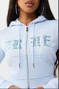 crystal embroidered shrunken zip hoodie - anxiety relief hoodie for stress comfort wear