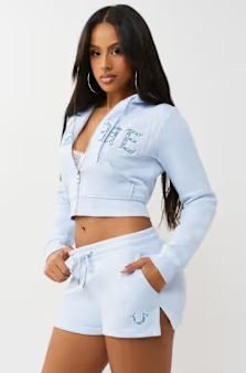 crystal embroidered shrunken zip hoodie - anxiety relief hoodie for stress comfort wear