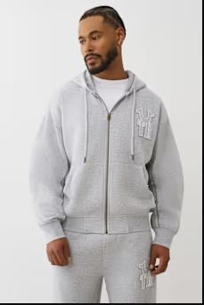 True Religion Horseshoe Applique Zip Hoodie | Men's Workout Training Jacket