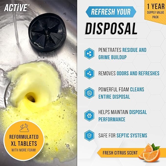 Garbage Disposal Cleaner Deodorizer Tablets 24 Pack | XL Foaming Citrus Sink Freshener and Kitchen Drain Cleaner