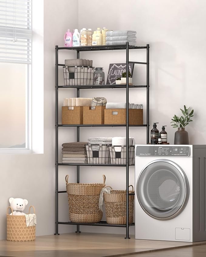 Sakugi 5 Tier Heavy Duty Storage Shelves | Metal Garage Shelving Unit for Pantry Kitchen Closet and Home Organization