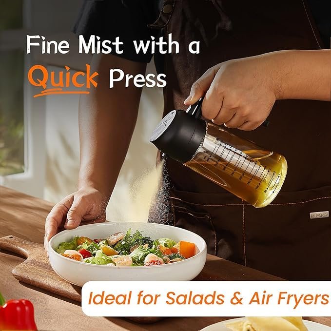 TrendPlain Glass Olive Oil Sprayer 16oz | 2 in 1 Olive Oil Dispenser Bottle for Air Fryer Cooking and Salad Dressing