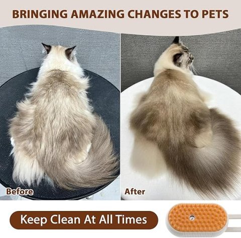 4-in-1 Cat Steam Brush | Rechargeable Anti-Static Shedding & Massage Tool