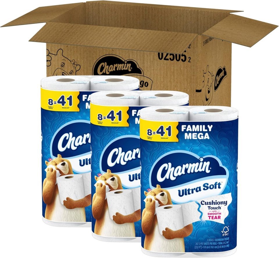 Charmin Ultra Soft Toilet Paper 24 Family Mega Rolls | Ultra Soft Cushiony Toilet Tissue for Long Lasting Comfort