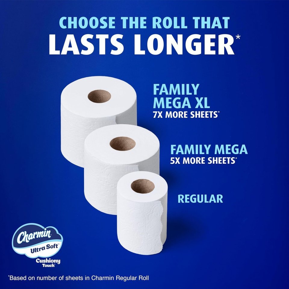 Charmin Ultra Soft Toilet Paper 24 Family Mega Rolls | Ultra Soft Cushiony Toilet Tissue for Long Lasting Comfort