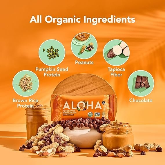 Buy ALOHA Organic Plant Based Protein Bars Peanut Butter Chocolate Chip | Vegan Low Sugar Protein Snack Bars Pack of 12